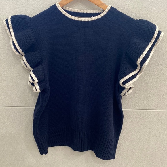 Mint Velvet Sweaters - Mint Velvet Navy Knit Ruffle sleeve top - M